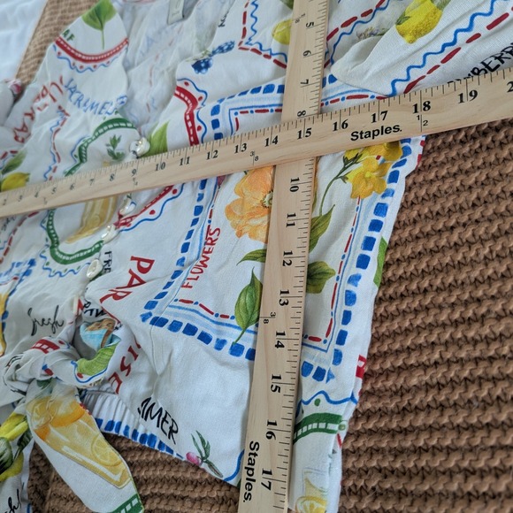 Joie Mixed Print‎ Tie Front Cropped Button Up Blouse Women's Size 6 Linen Blend - Picture 7 of 8